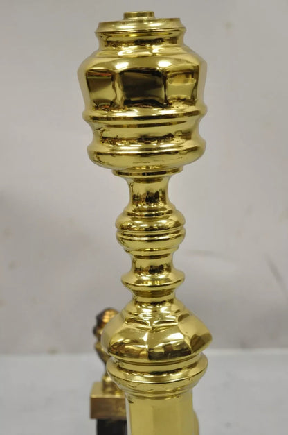 The Harvin Co Brass Federal Branch Leg Ball and Claw Fireplace Andirons - a Pair