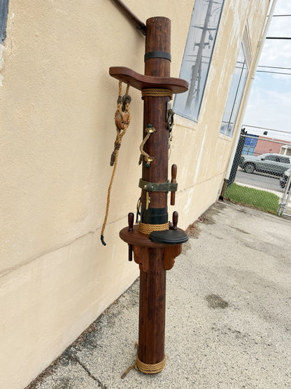 Vintage Custom Nautical Wood 95" Ship Mast Mancave Bar Island w Pulley & Ropes