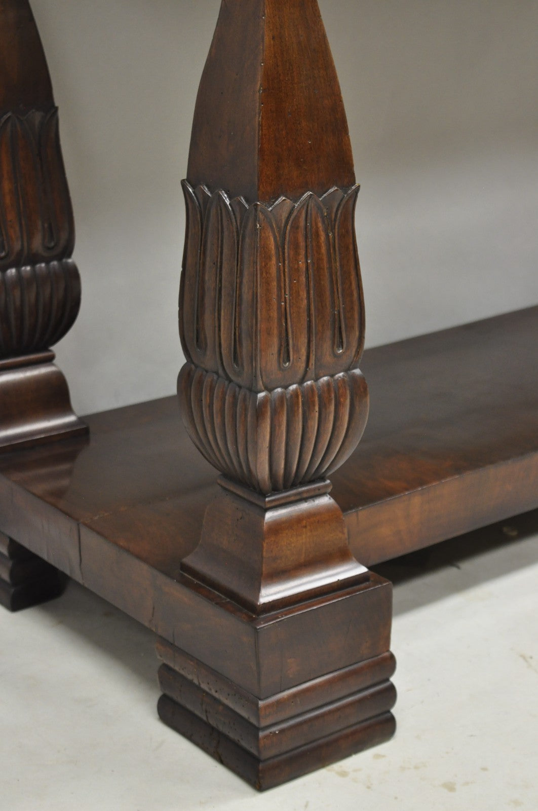 Antique French Empire Mahogany White Marble Top Console Hall Table w/ Drawer