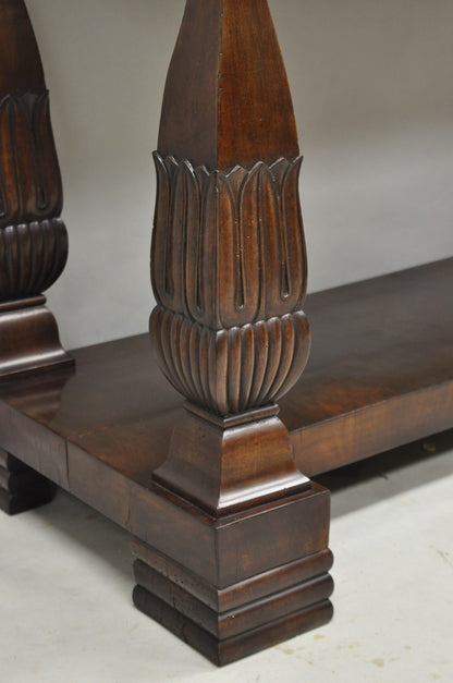 Antique French Empire Mahogany White Marble Top Console Hall Table w/ Drawer