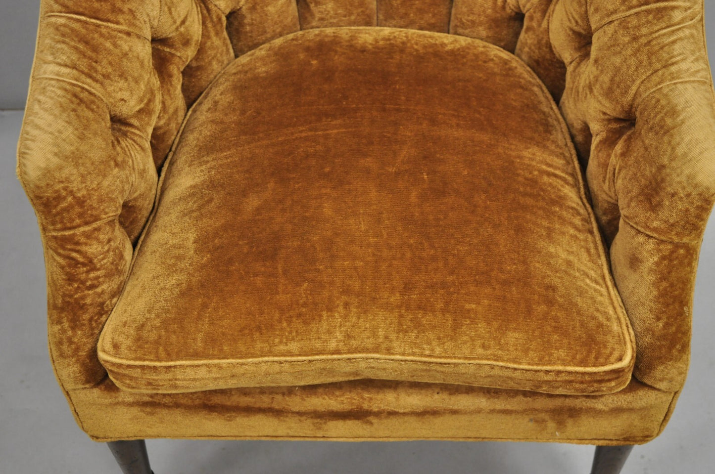 Vintage Marshall & Fields English Regency Brown Orange Barrel Back Club Chair
