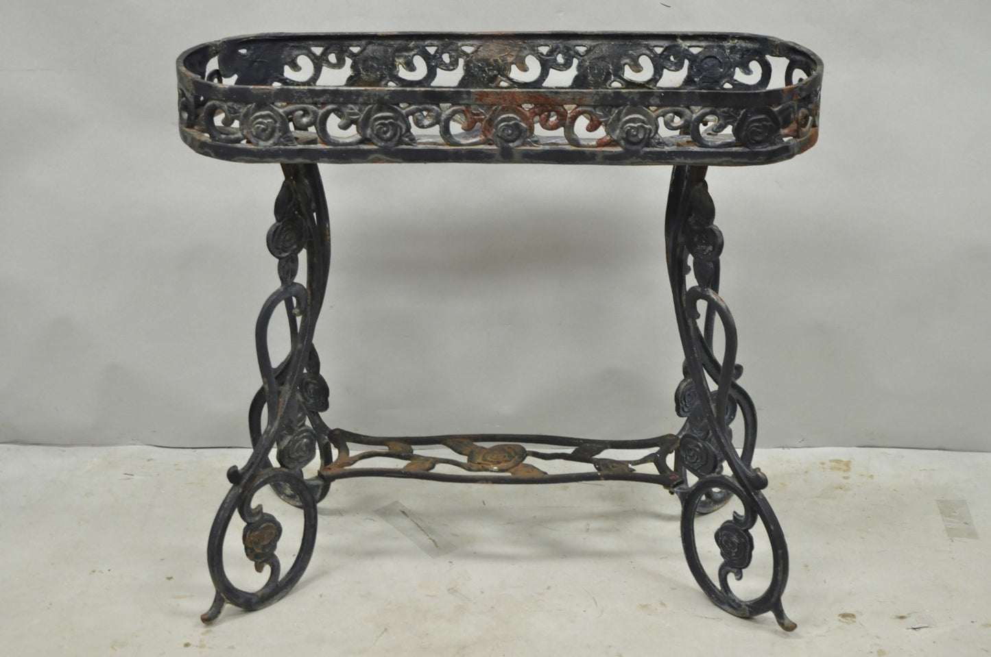 Vintage French Art Nouveau Style Heavy Wrought Iron Garden Planter Plant Stand