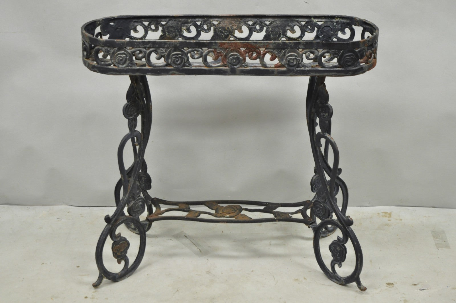 Vintage French Art Nouveau Style Heavy Wrought Iron Garden Planter Plant Stand