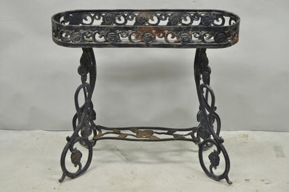 Vintage French Art Nouveau Style Heavy Wrought Iron Garden Planter Plant Stand