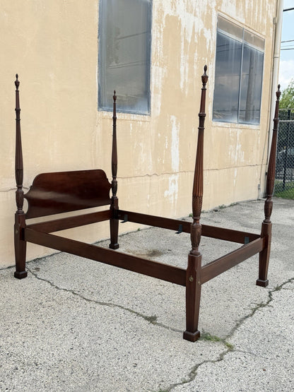 Vintage Georgian Federal Style Mahogany Four Poster Rice Carved Queen Sz Bed