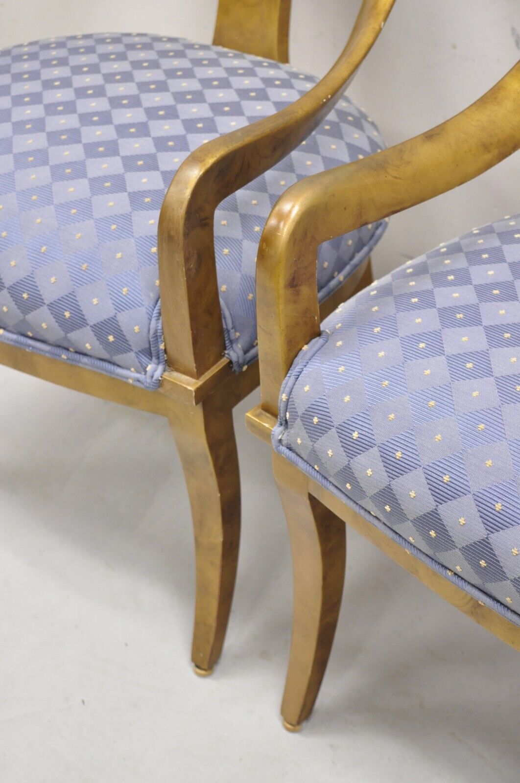 Vintage Italian Hollywood Regency Gold Gilt Wood Saber Leg Lounge Chairs - Pair