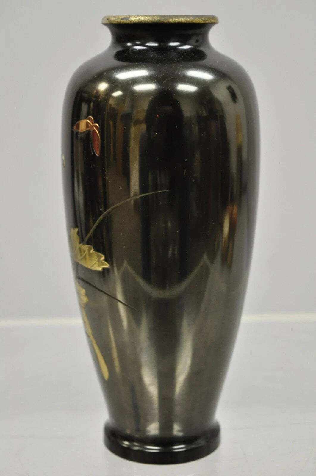 Vintage Chinese Oriental Bronze Metal Floral Engraved 8.5" Flower Vase