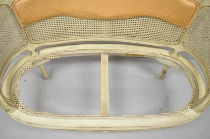 Vintage French Louis XV Victorian Style Small Cream Painted Settee Loveseat Sofa