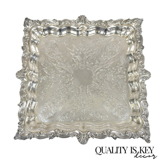 Vintage Birmingham Victorian Style Silver Plated Ornate Square Platter Tray