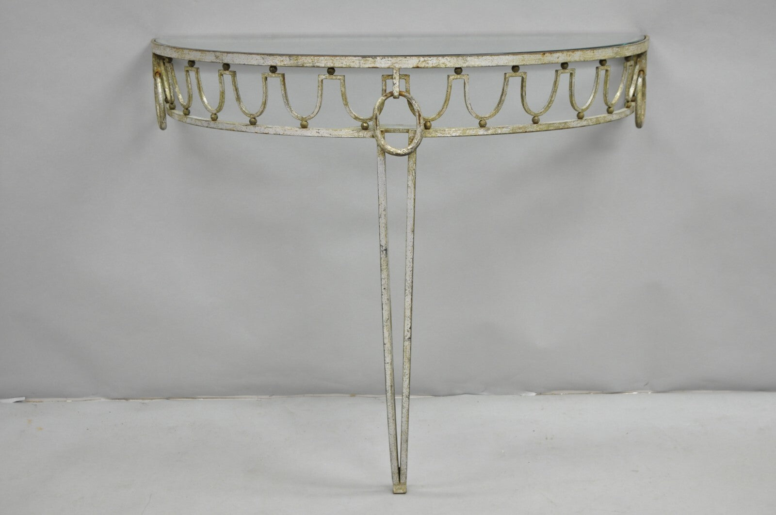 Italian Neoclassical Hollywood Regency Silver Gilt Iron Wall Mount Console Table