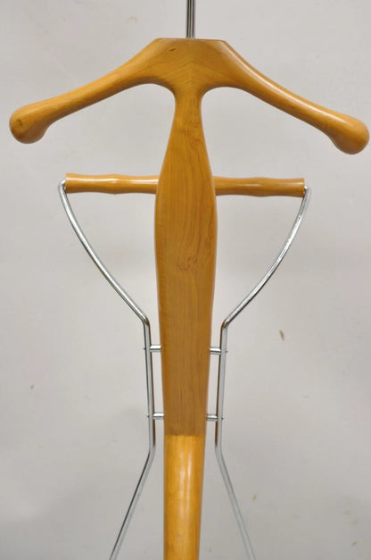 Porada Italian Post Modern Sculpted Walnut Wood and Chrome Clothing Suit Valet