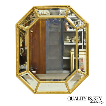 Vintage French Regency Style Octagonal Gold Tone Beveled Glass Wall Mirror