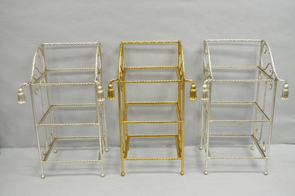 Italian Hollywood Regency Silver Iron Tassel 3 Tier Etagere Towel Rack Stand