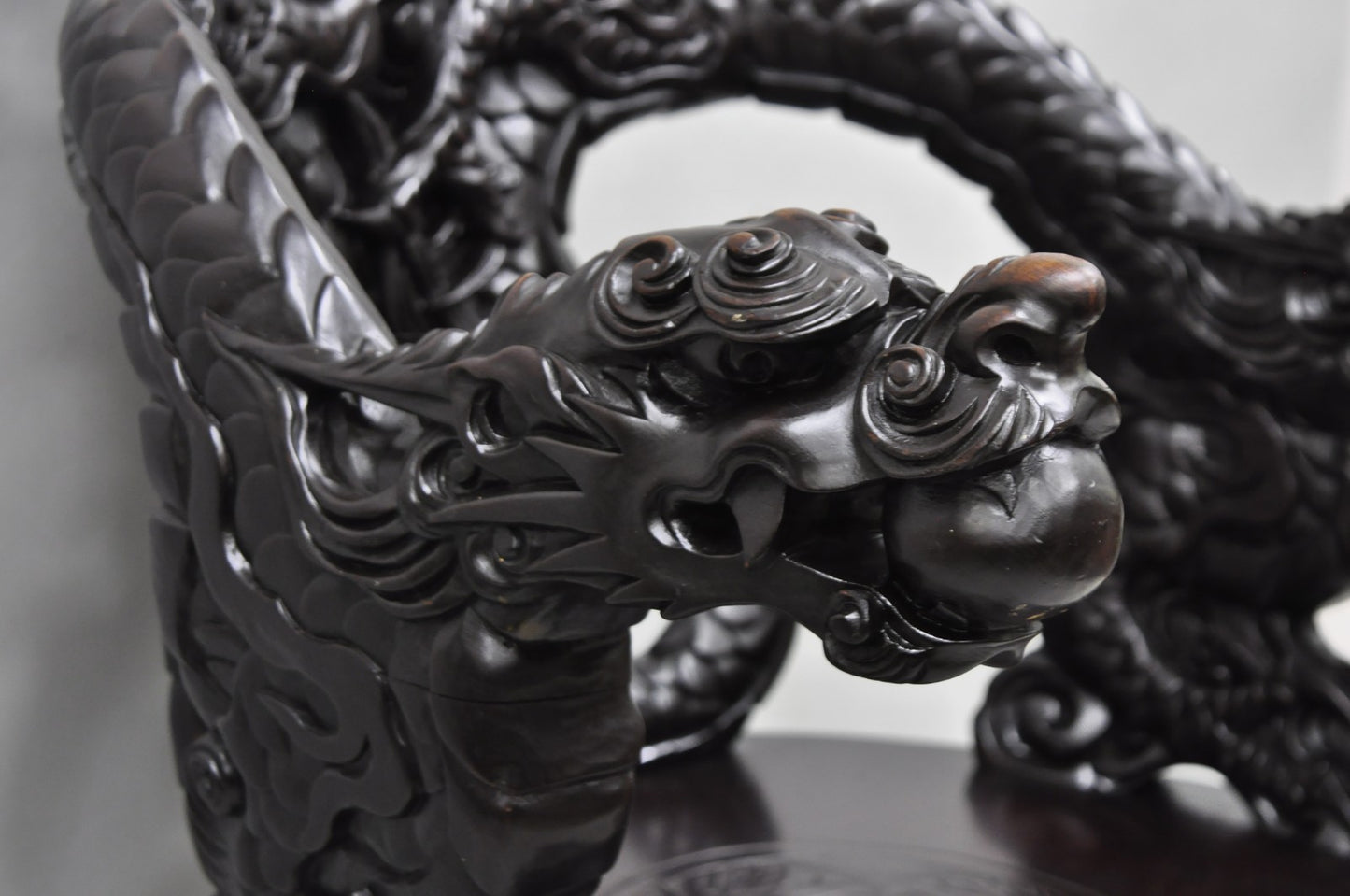 Antique Japanese Dragon Carved Wood Export Oriental Palace Lounge Arm Chair