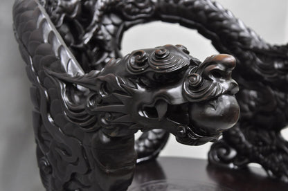 Antique Japanese Dragon Carved Wood Export Oriental Palace Lounge Arm Chair