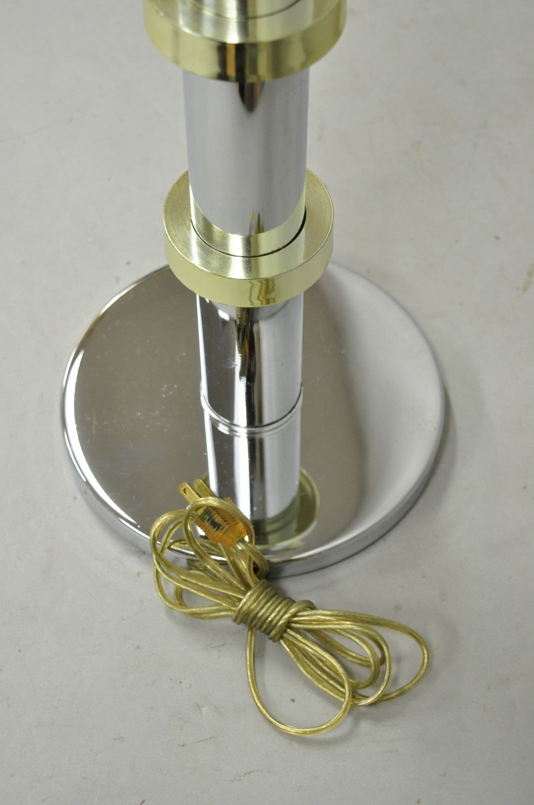 Vintage Mid Century Modern Stacked Chrome & Brass Cylinder Column Table Lamp