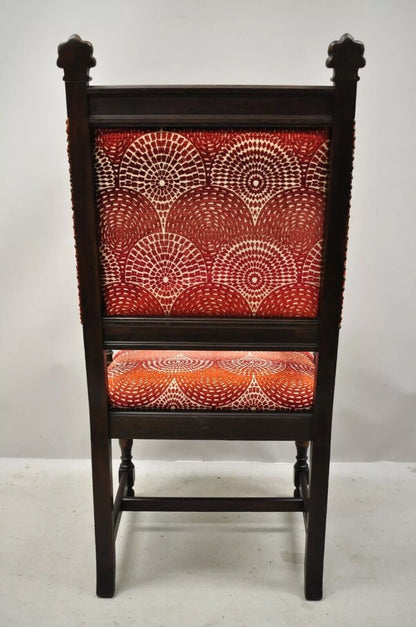 Antique Italian Renaissance Revival Carved Walnut Throne Captains Red Arm Chair