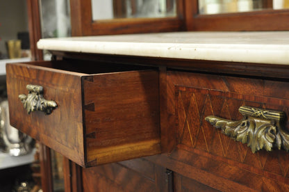Antique French Louis XVI Style Marquetry Inlay Sideboard Buffet Curio Cabinet
