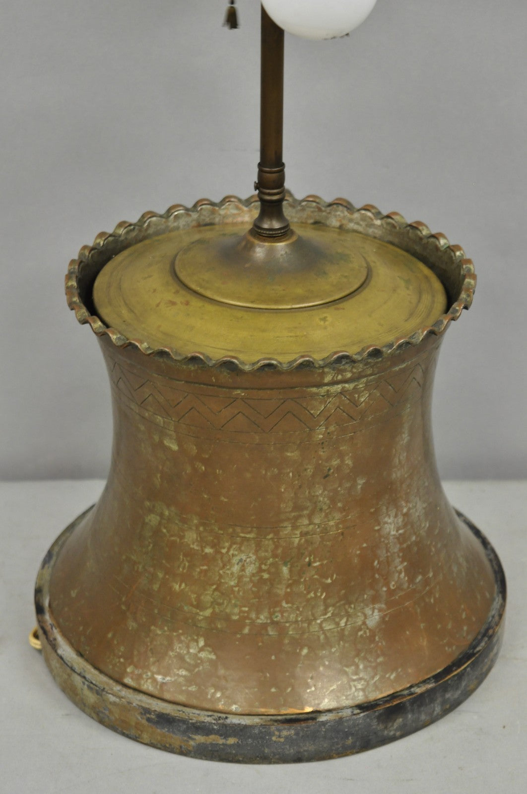 Antique Anglo Indian Moroccan Hammered Copper Pitcher w Handle Table Lamp