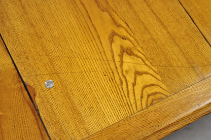 Antique English Victorian Oak & Elm Wood Round Extension Dining Table w 3 Leaves