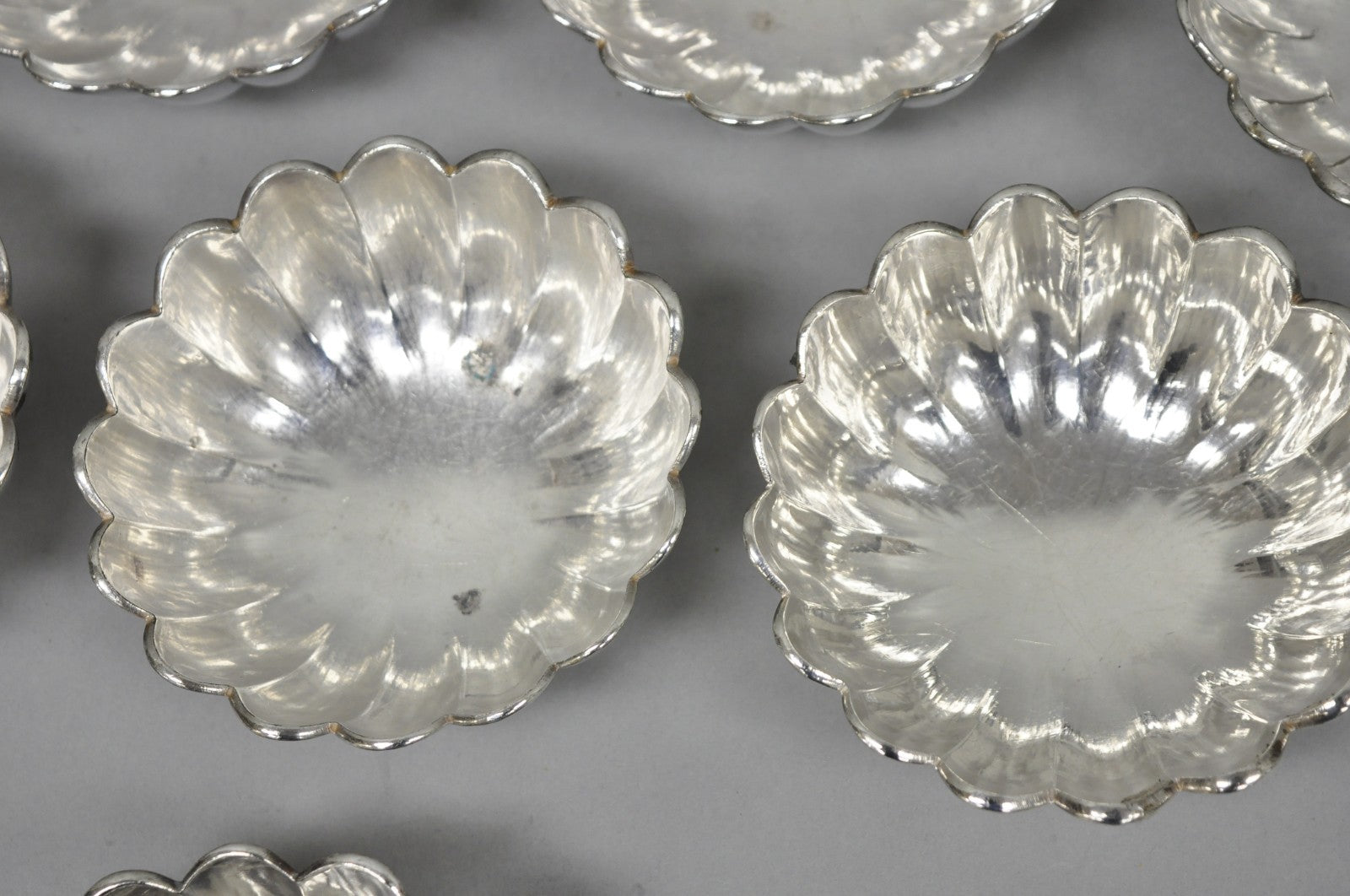 Vintage Regency Style Silver Plated Scalloped Stacking Nut Dish Bowl - Set of 8