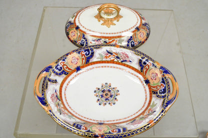 19th C English Ironstone Diamond Patent Covered Vegetable Soup Tureen - a Pair