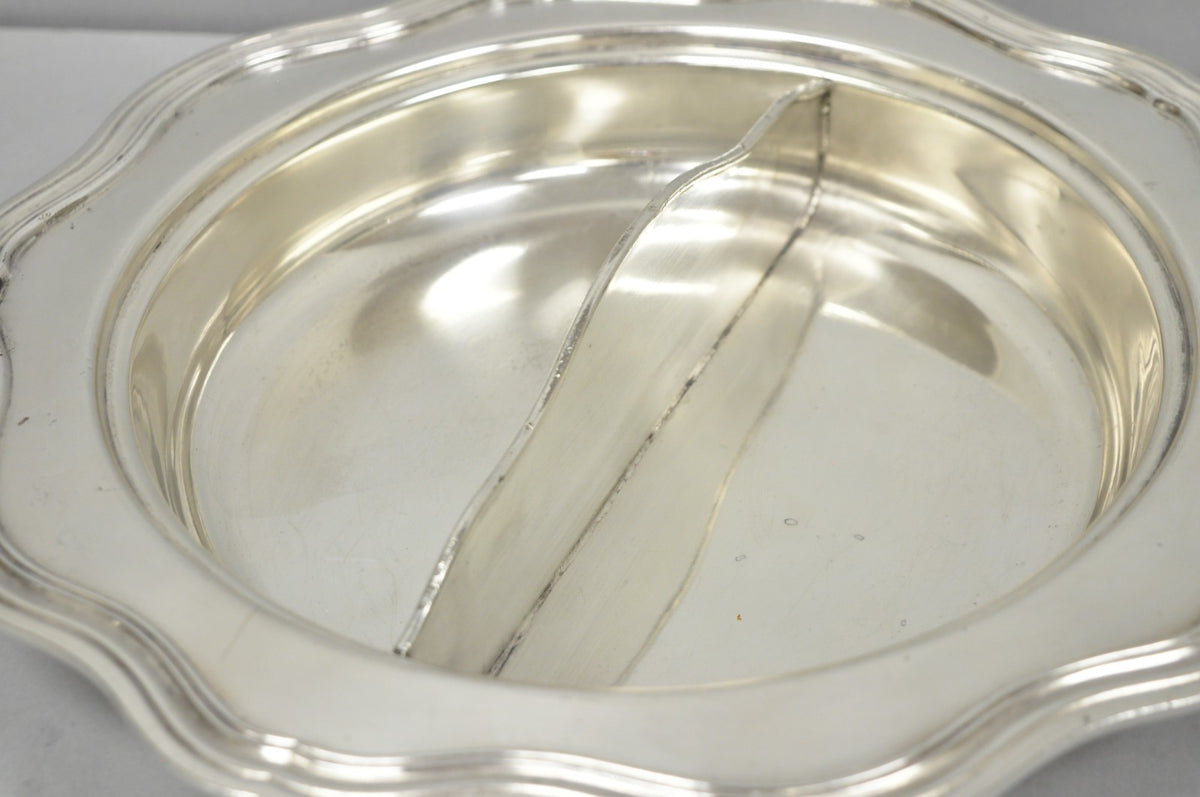 Vintage Sheffield Round Scalloped Silver Plated Covered Divided Serving Dish
