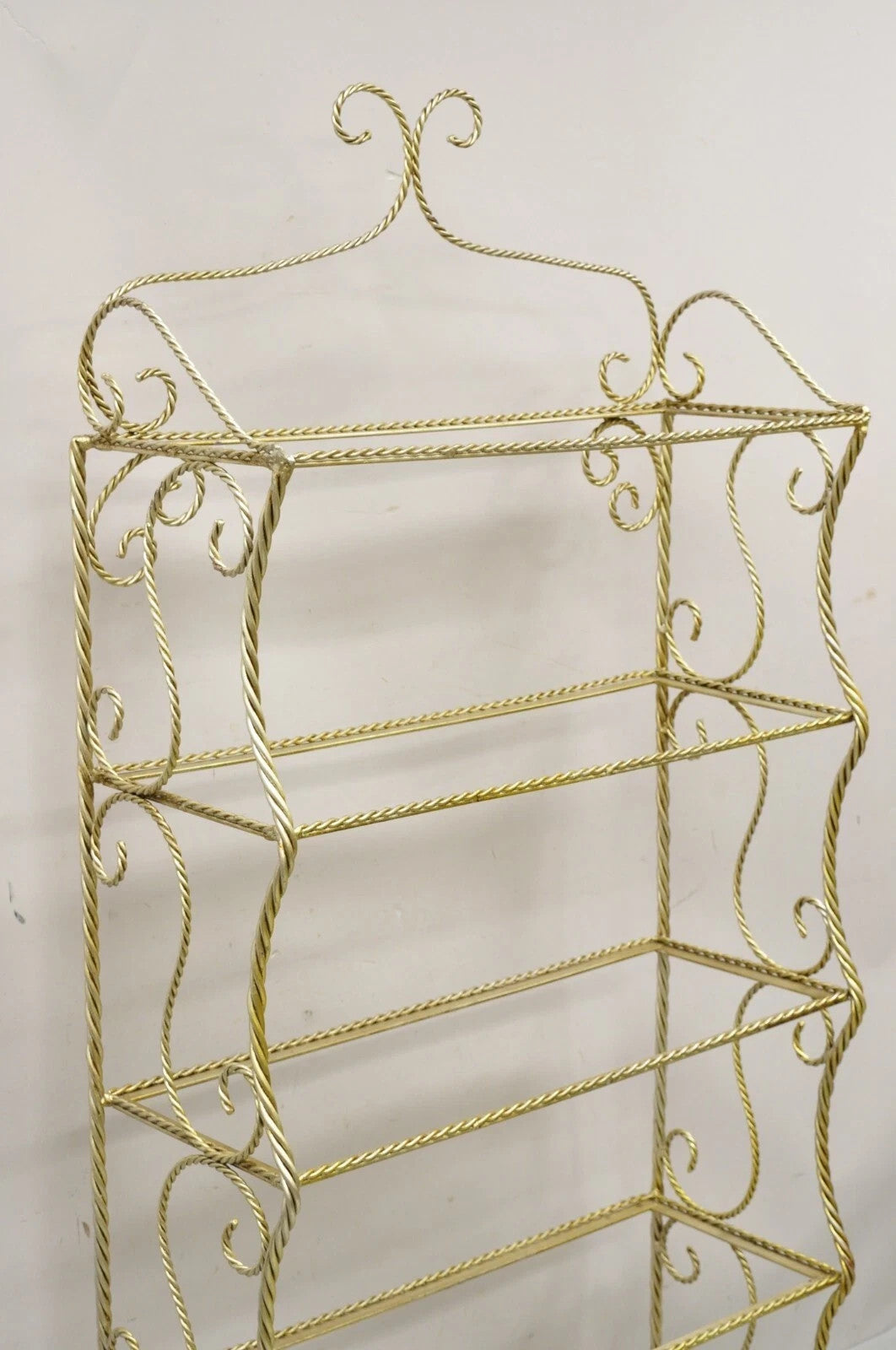 Italian Hollywood Regency Iron Rope Tassel Silver Gold 5 Tier Etagere Bookcase