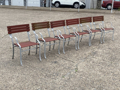 Vintage Wrought Iron and Wood Slat French Style Garden Outdoor Chairs - a Pair