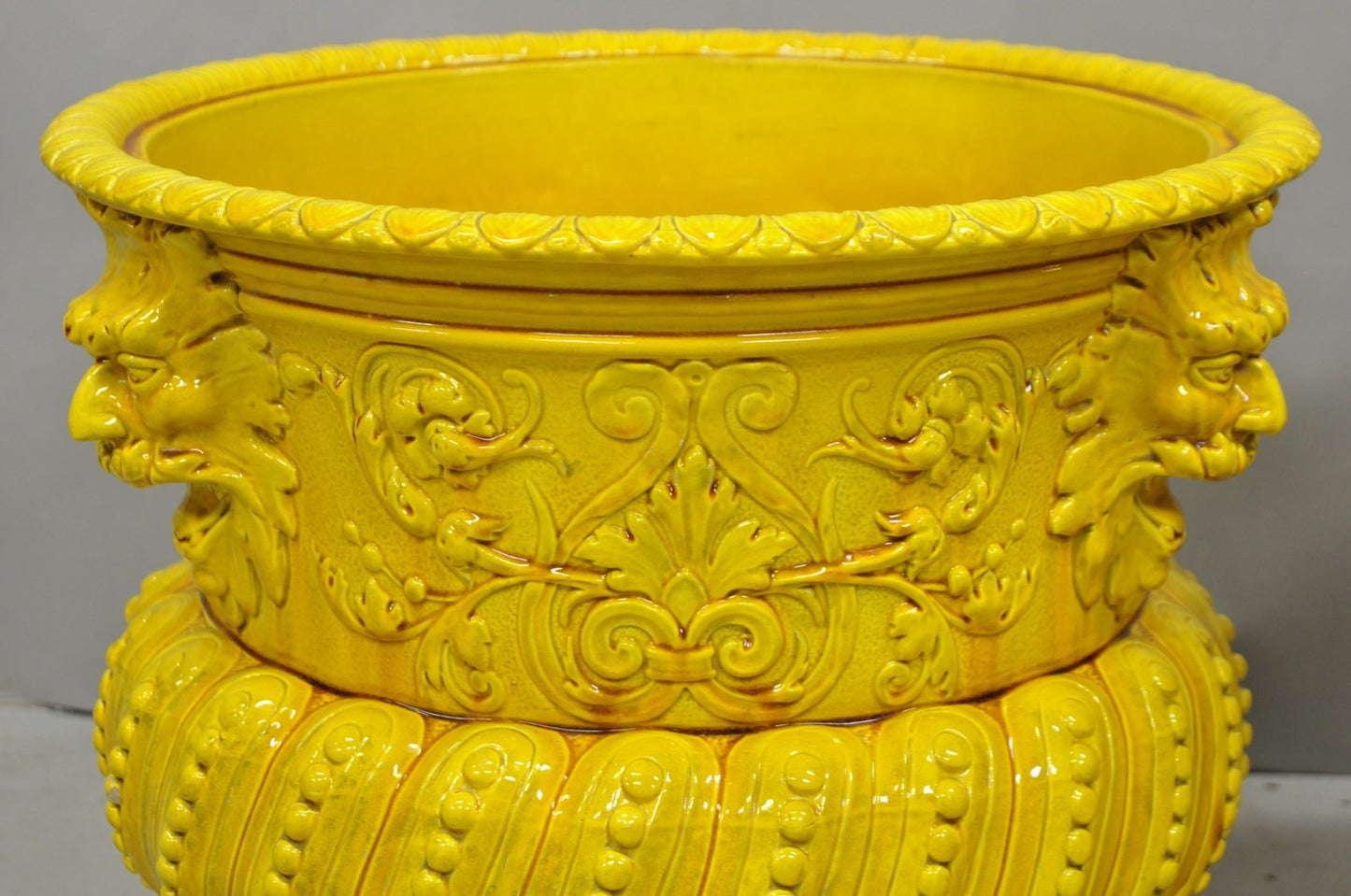 Burmantofts Faience Majolica English Regency Yellow Glazed Jardiniere Pot - Pair