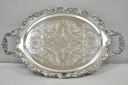 Vintage Sheffield English Victorian Oval Silver Plated Footed Bar Tray w/Handles