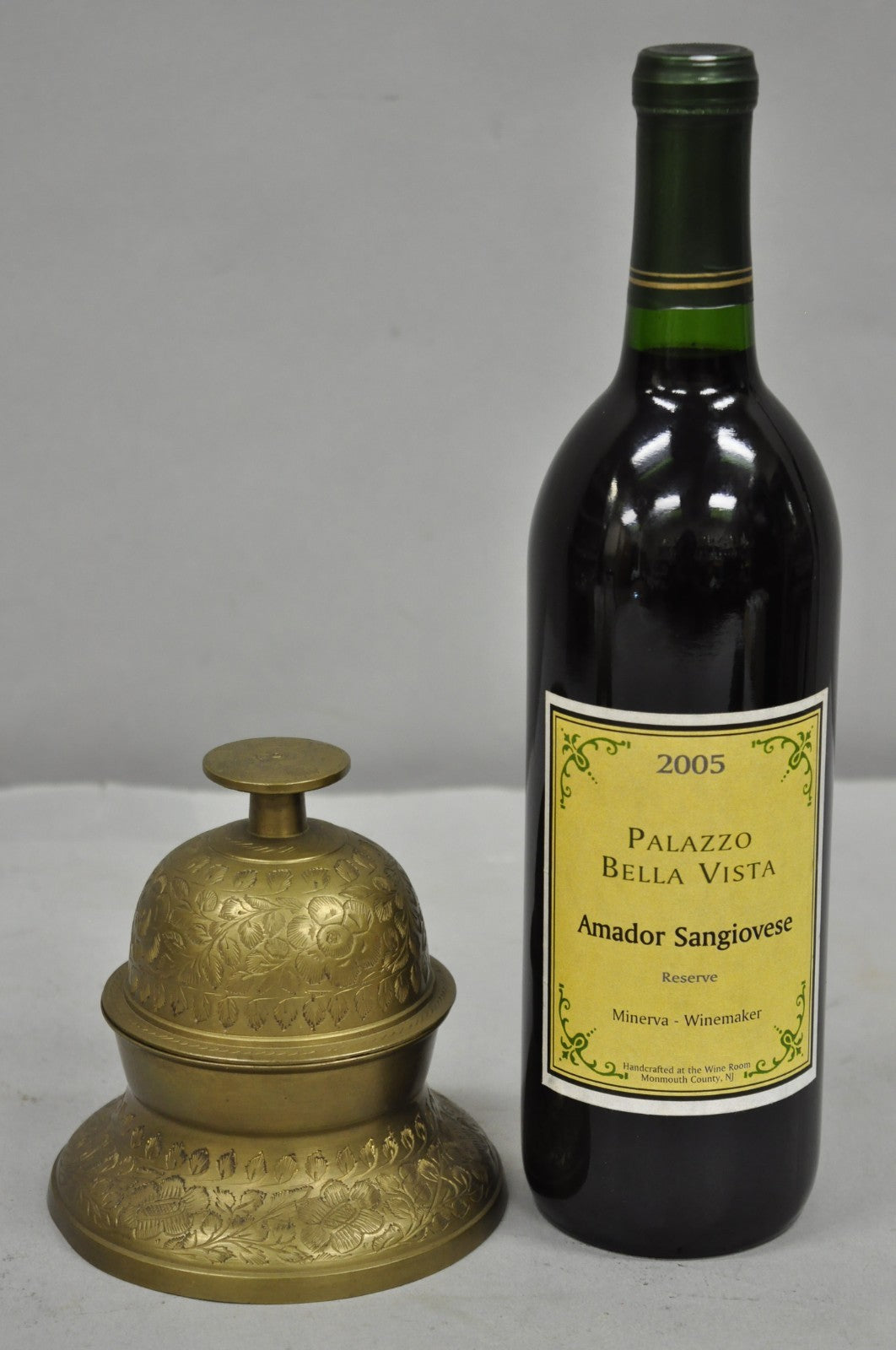 Vintage Anglo Indian Solid Brass Elephant Claw Engraved Dinner Bell on Stand