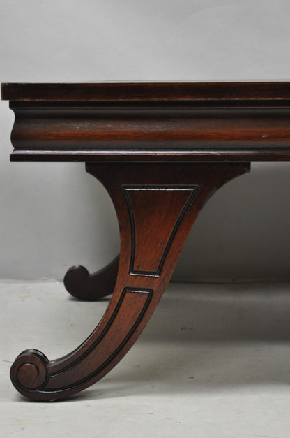 Vintage French Regency Mahogany Leather Top Saber Leg Coffee Table attr Weiman