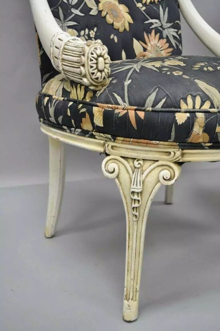 Vintage French Hollywood Regency Style Carved Cornucopia White Chairs - a Pair