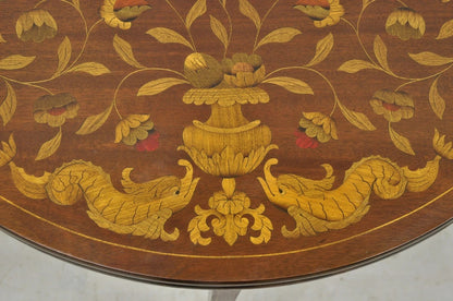 Antique Dutch Marquetry Inlay Flip Top Demilune Round Console Game Table
