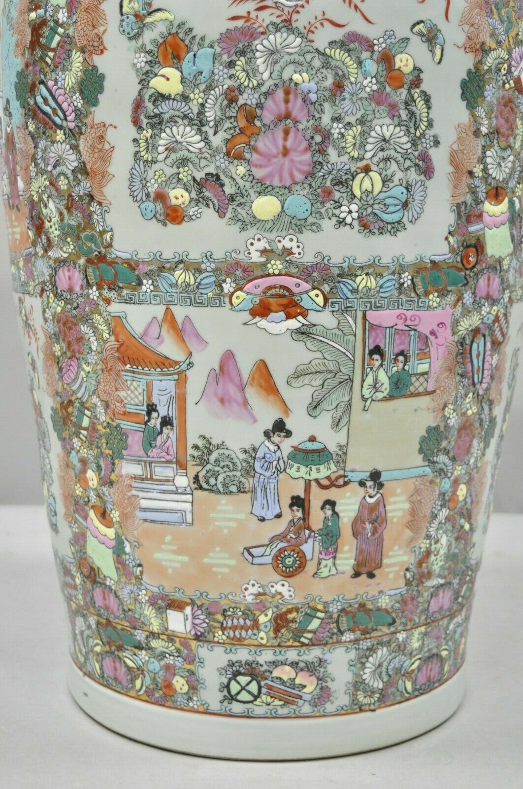 Vintage Rose Medallion Large 44" Tall Chinese Export Porcelain Palace Urn Vase