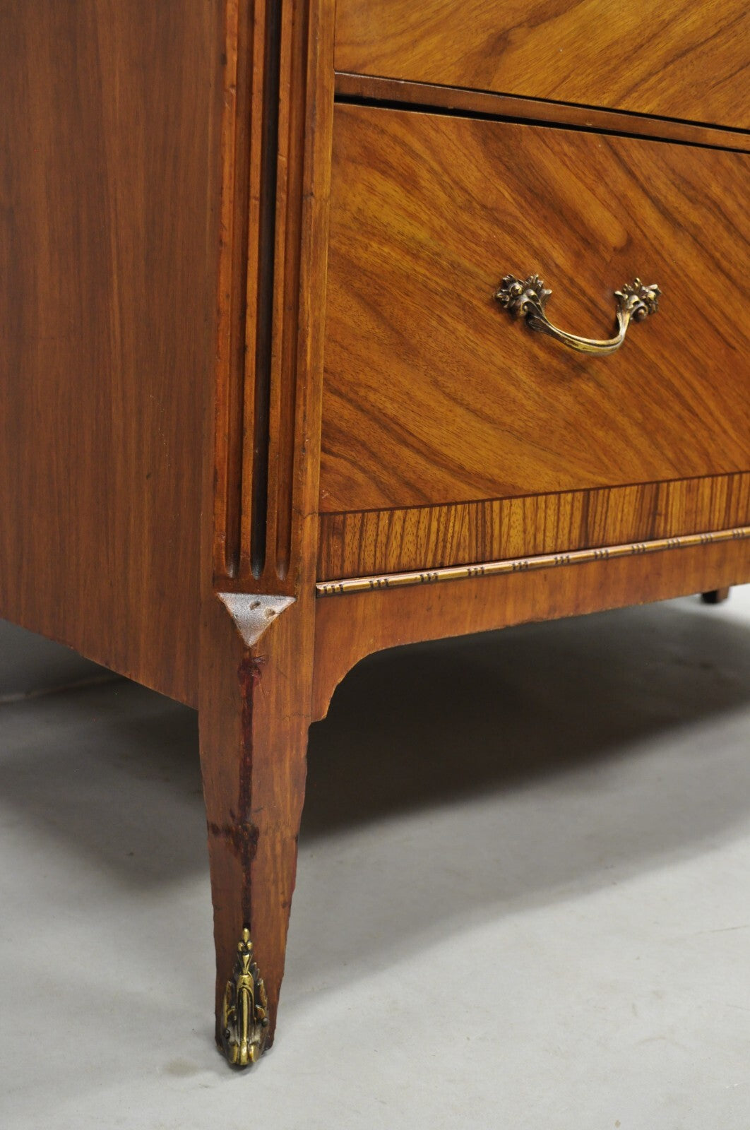 Antique French Louis XV Style Mahogany Satinwood Inlay 4 Drawer Dresser by Sligh