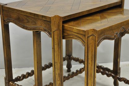 Vintage Baker Barley Twist Oak Parquetry Inlay Nesting Step Lamp Side Tables