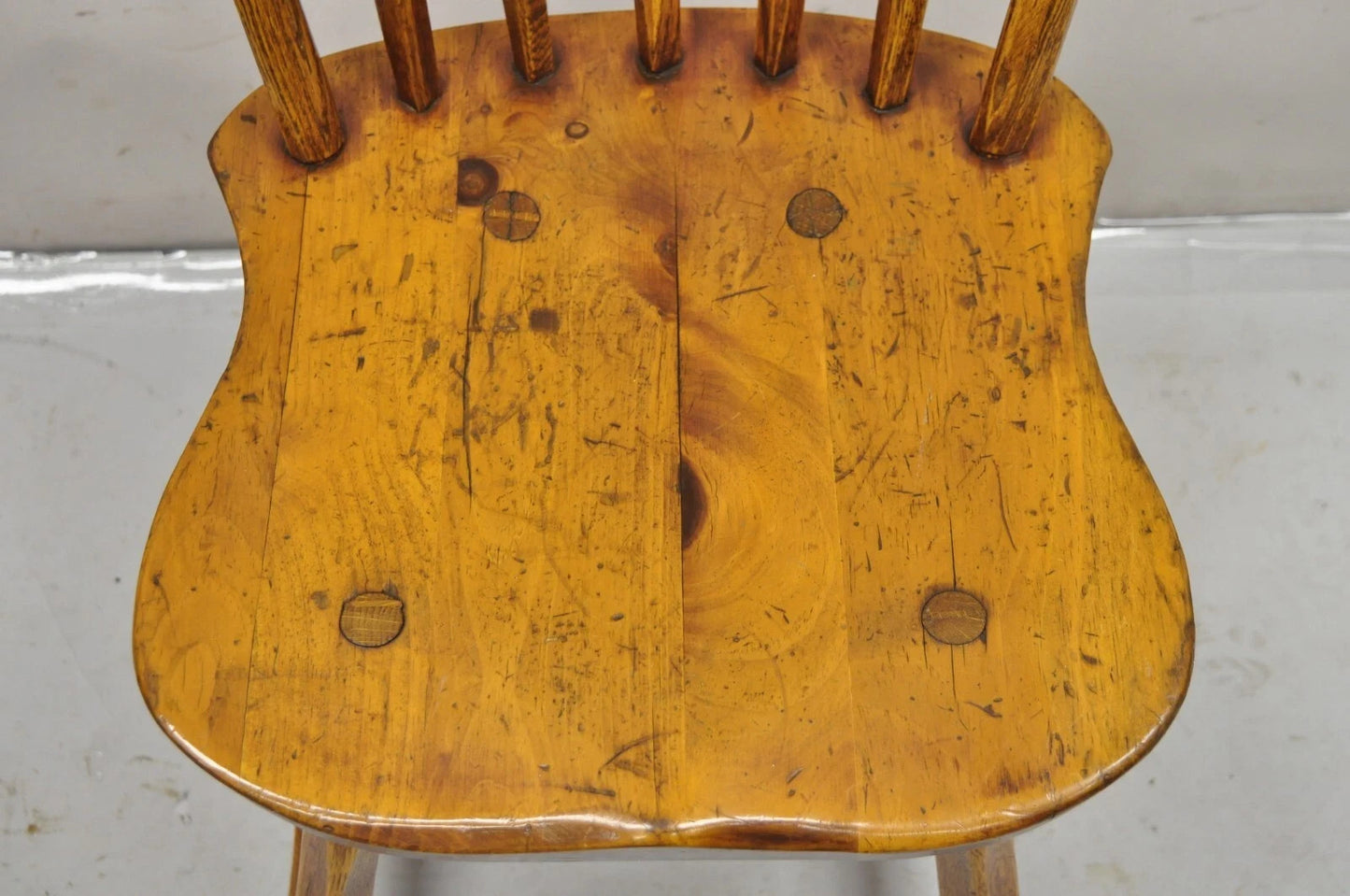 Antique Hunt Country Furniture Colonial Pine Wood Hickory Style Side Chairs Pair