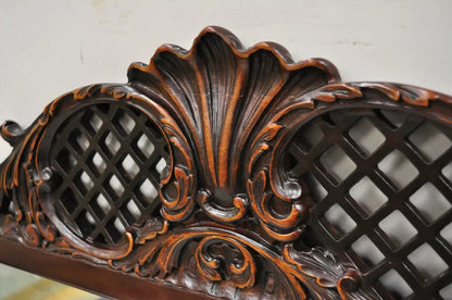 Antique Chinese Chippendale Style Fretwork Carved Mahogany Large Wall Mirror