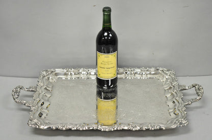 Vintage Victorian Silver Plated Footed Twin Handle Serving Platter Bar Tray