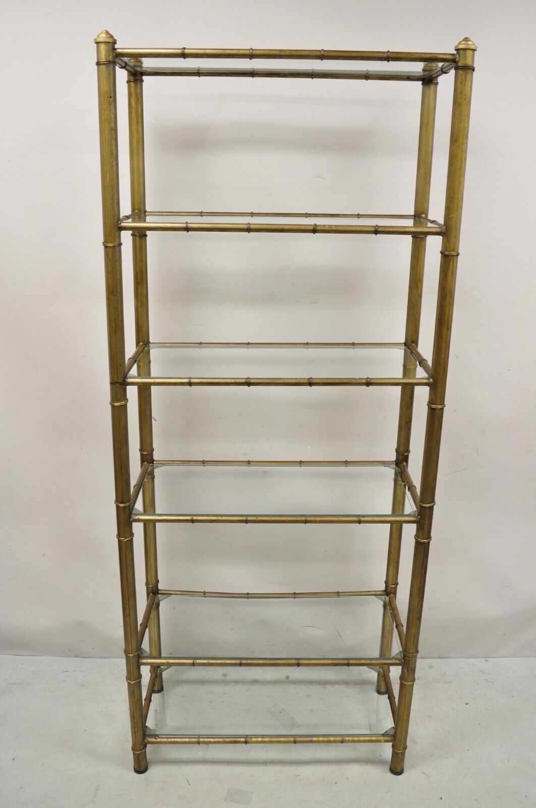Vtg Hollywood Regency Faux Bamboo Steel Metal Gold 6 Tier Etagere Shelf Bookcase
