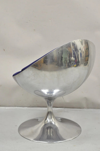 Prospettive Luna Swivel Aluminum Saarinen Style Blue Mid Century Modern Chair
