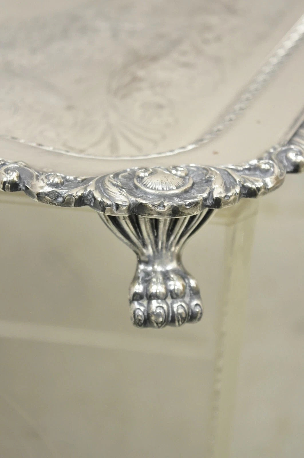 Antique English Victorian Rectangular Silver Plated Platter Bar Tray on Paw Feet