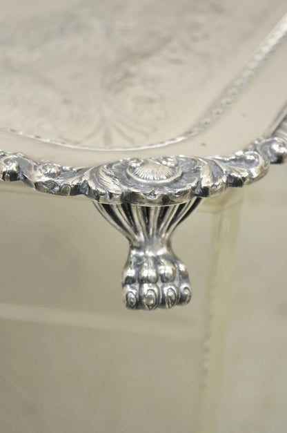 Antique English Victorian Rectangular Silver Plated Platter Bar Tray on Paw Feet