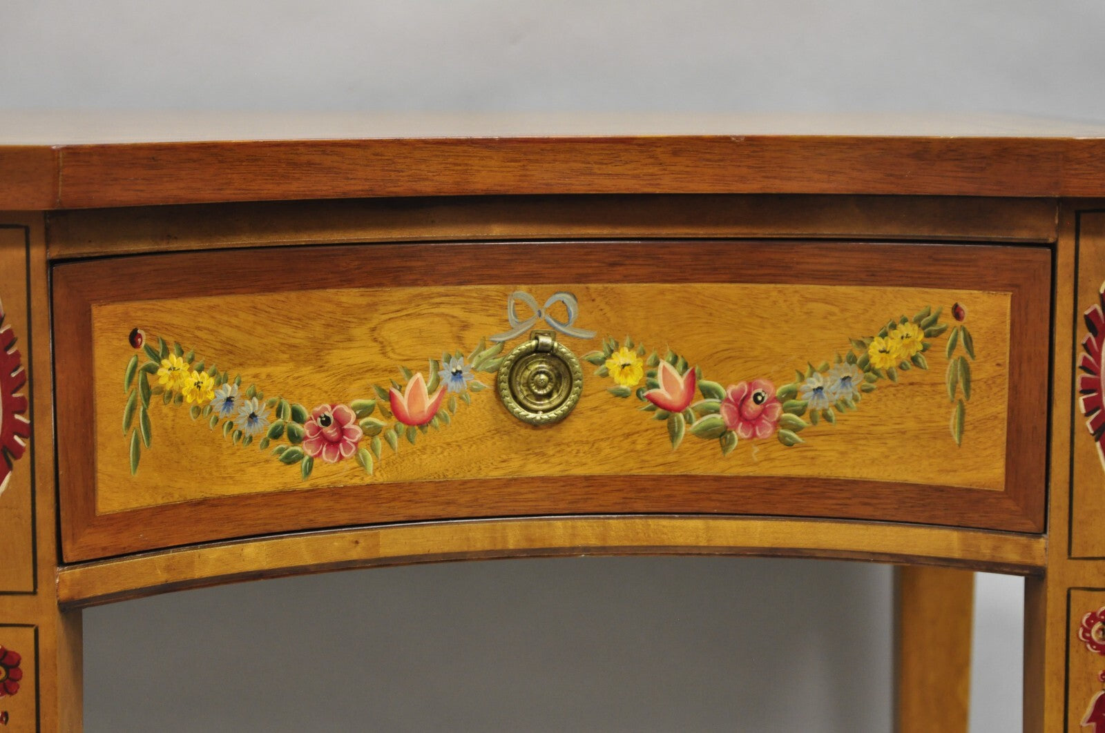 Wellington Hall English Adams Style Paint Decorated Satinwood Sideboard Buffet