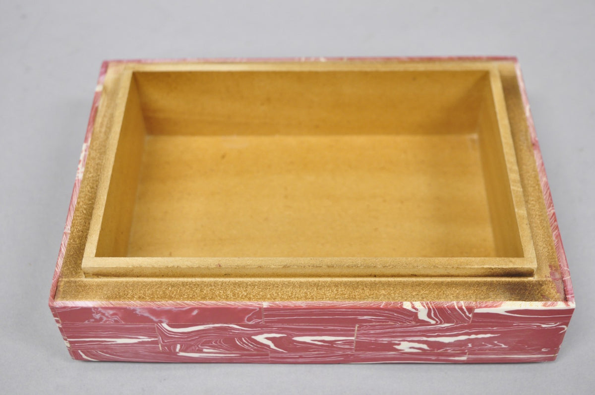 Modern Lava Marble Inlay Pink Coral Covered Jewelry Trinket Box by Current Home