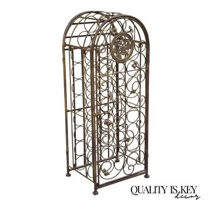 Mediterranean Style Wrought Iron 37 Wine Bottle Slot Holder Stand with Door