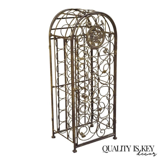 Mediterranean Style Wrought Iron 37 Wine Bottle Slot Holder Stand with Door