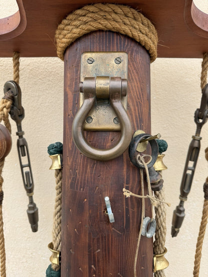 Vintage Custom Nautical Wood 95" Ship Mast Mancave Bar Island w Pulley & Ropes